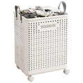 Folding Laundry Basket with Wheels - Large (37.7 x 31 x 50 cm), White