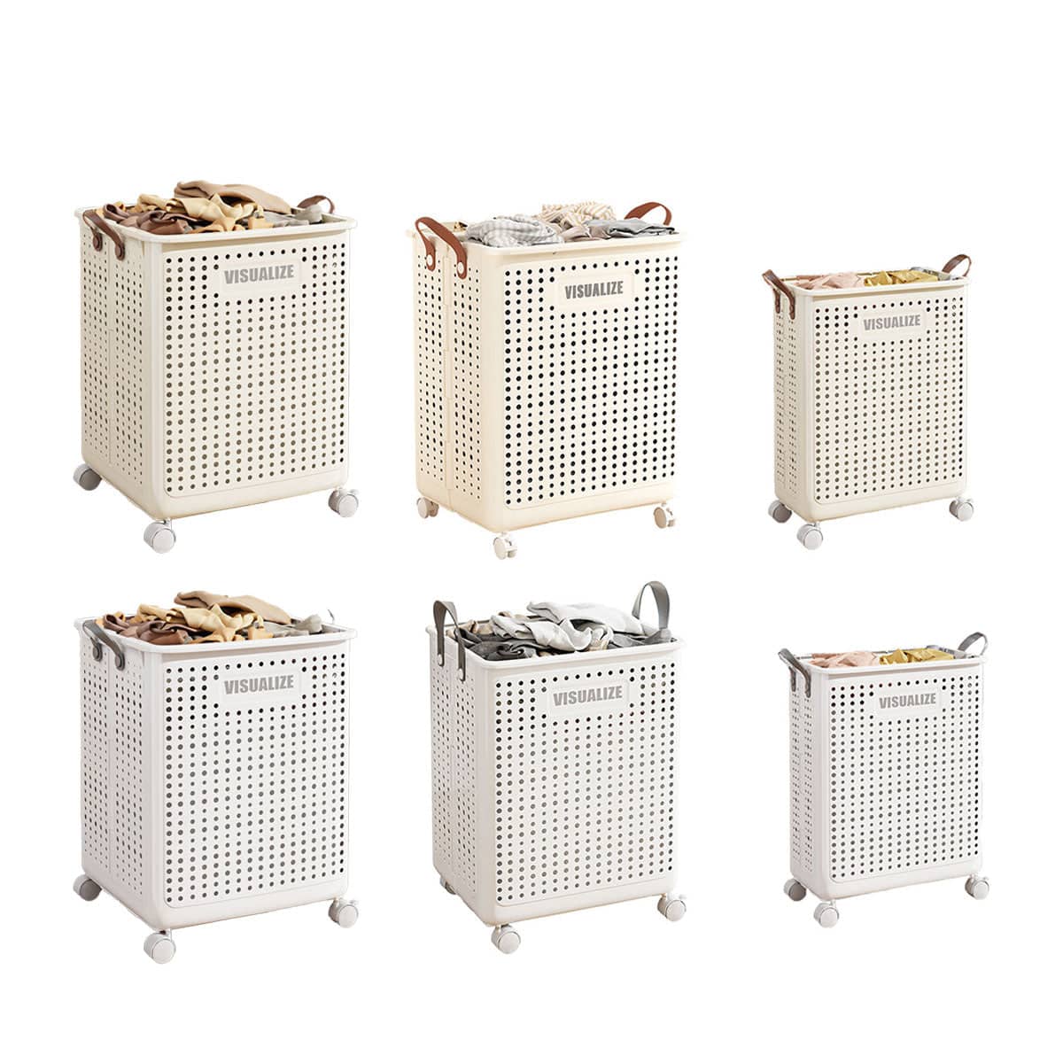 Folding Laundry Basket with Wheels - Large (37.7 x 31 x 50 cm), White - view 3