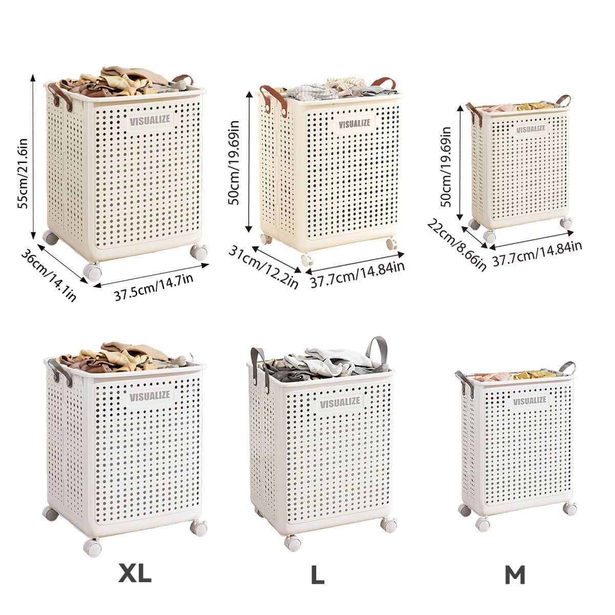 Folding Laundry Basket with Wheels - Large (37.7 x 31 x 50 cm), White - view 4