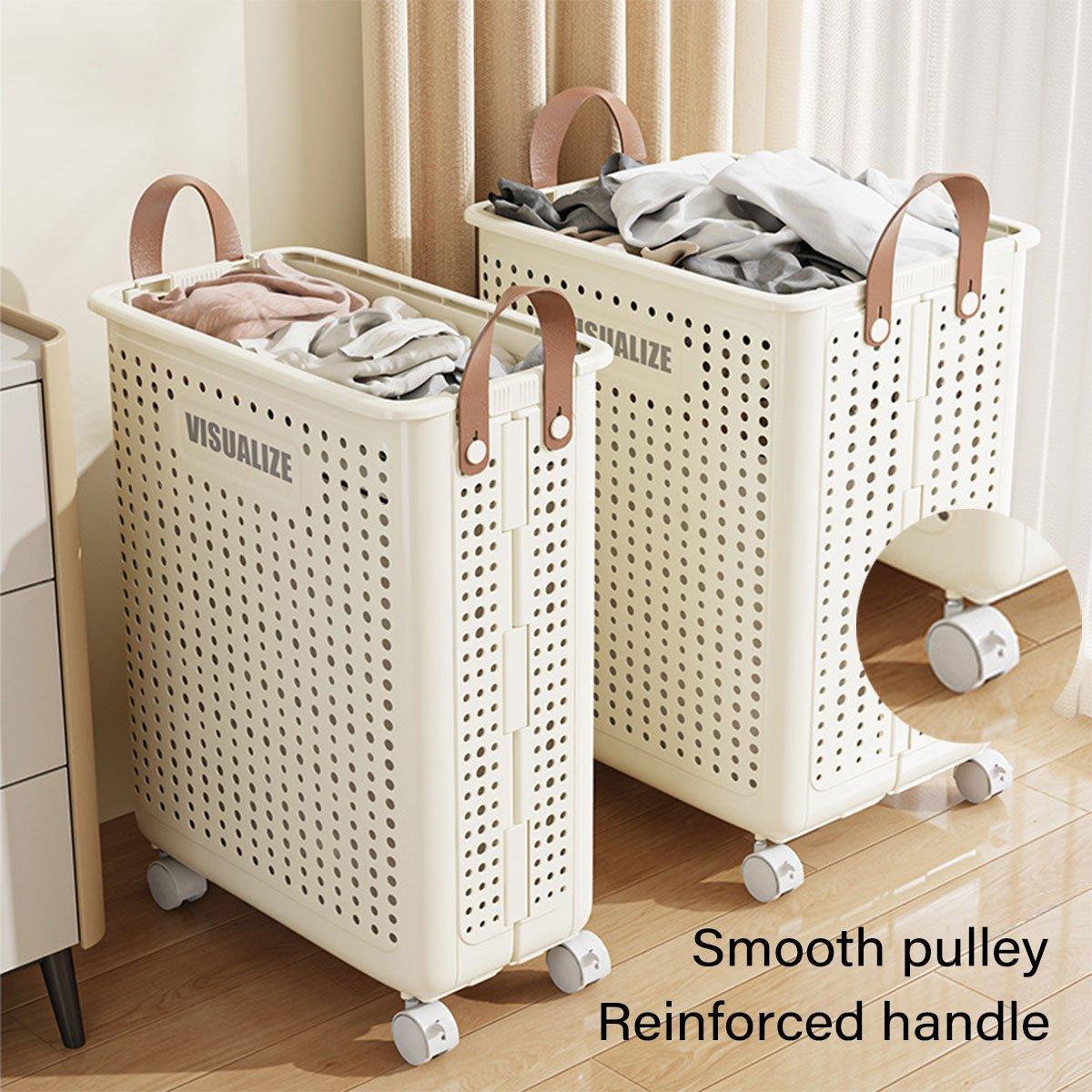Folding Laundry Basket with Wheels - Large (37.7 x 31 x 50 cm), White - view 5