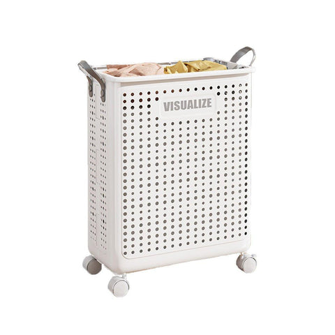 Folding Laundry Basket with Wheels - Medium (37.7 x 22 x 50 cm), White