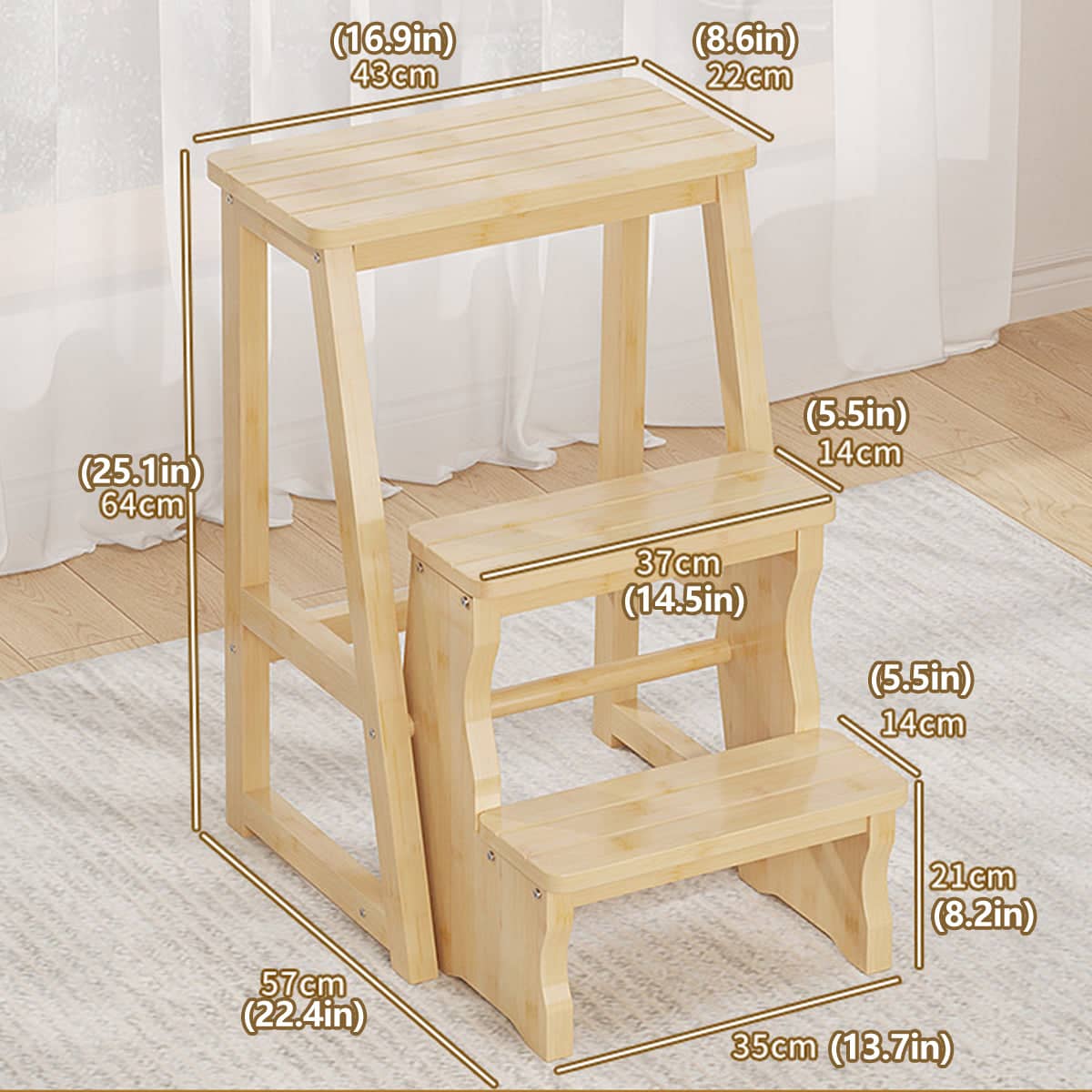 Folding Library Ladder Chair 3 Step Stool for Home and Kitchen Use - view 3