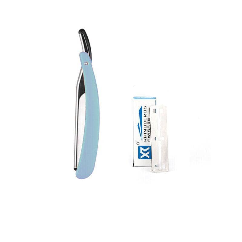 Folding Manual Razor - Blue Handle, 10 Blades Included