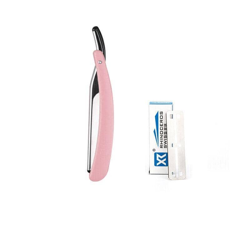 Folding Manual Razor - Pink Handle, 10 Blades Included
