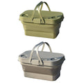 Folding Outdoor Picnic Basket with Lid and Handles, Camping Storage - Grey - view 3