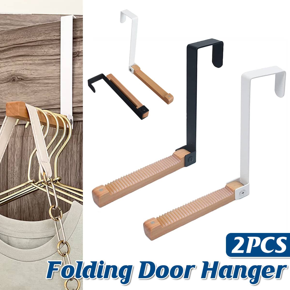 Folding Over Door Clothes Hanger Hook, Pack of 2