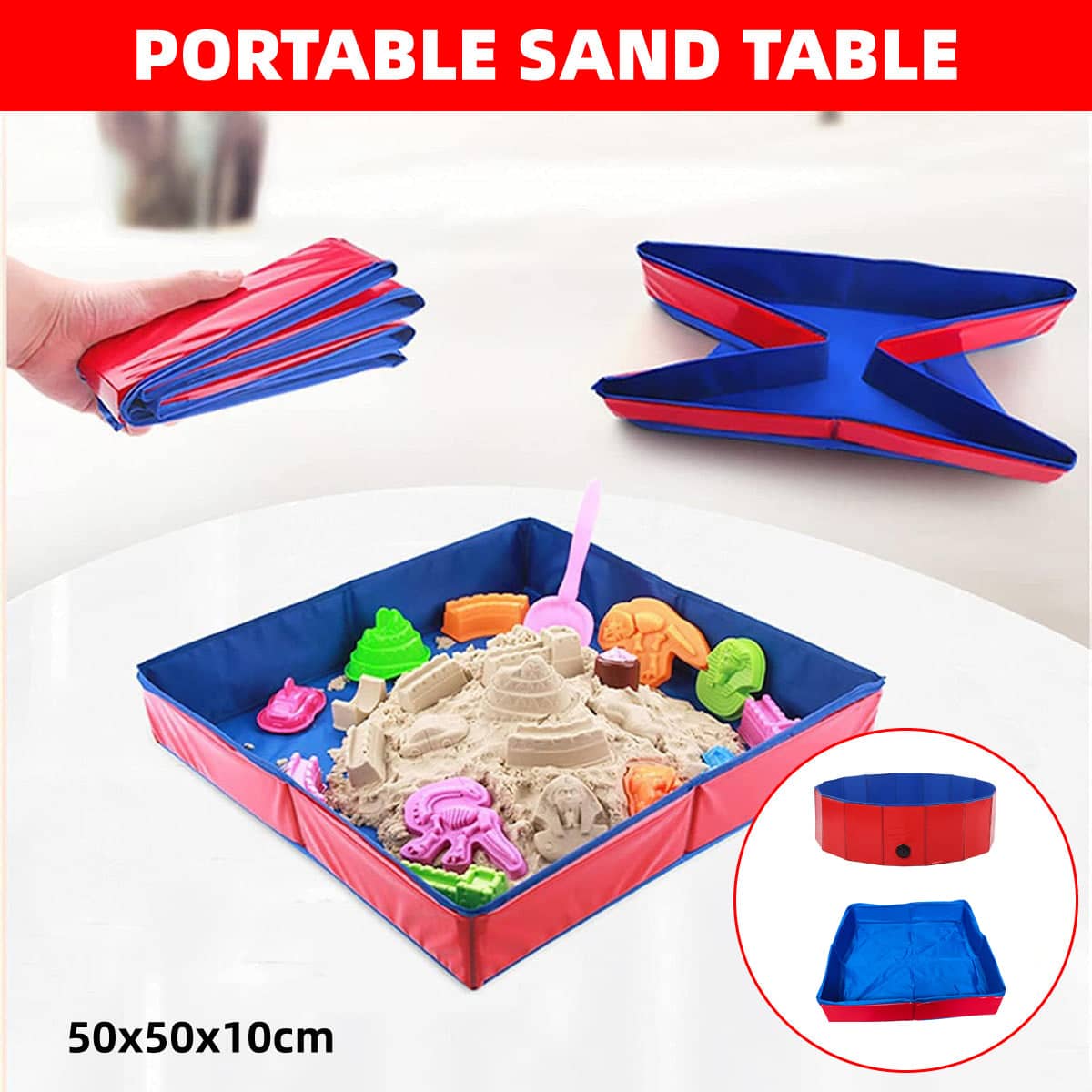 Folding Pet Pool and Sand Table - Square, Blue and Red - view 2