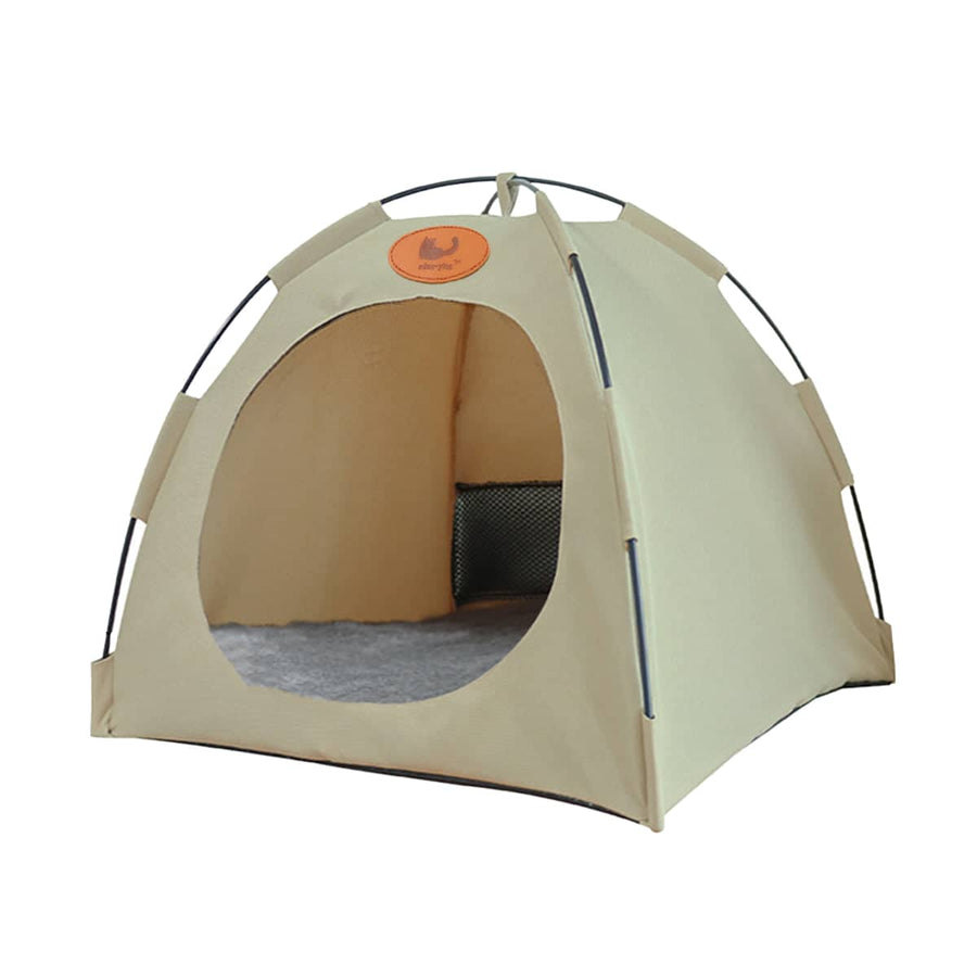 Folding Pet Tent Bed for Cats and Small Pets with Padded Cushion - Beige