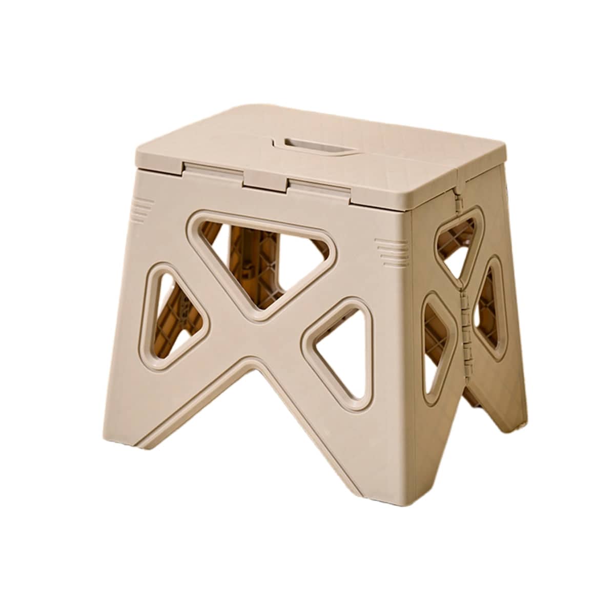 Folding Plastic Stool with Carry Handle - Beige