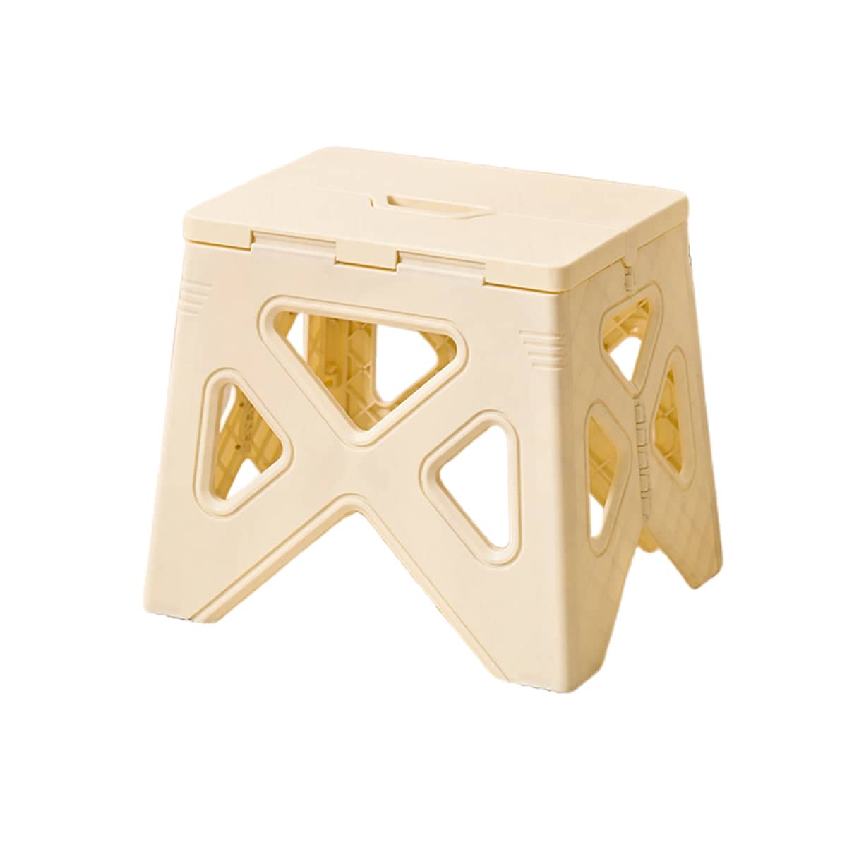 Folding Plastic Stool with Carry Handle - Cream