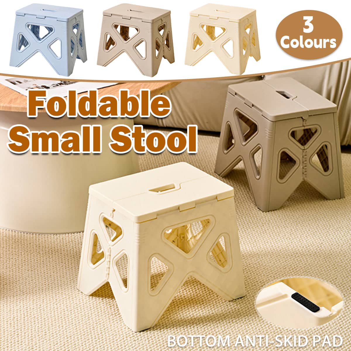 Folding Plastic Stool with Carry Handle - Cream - view 2