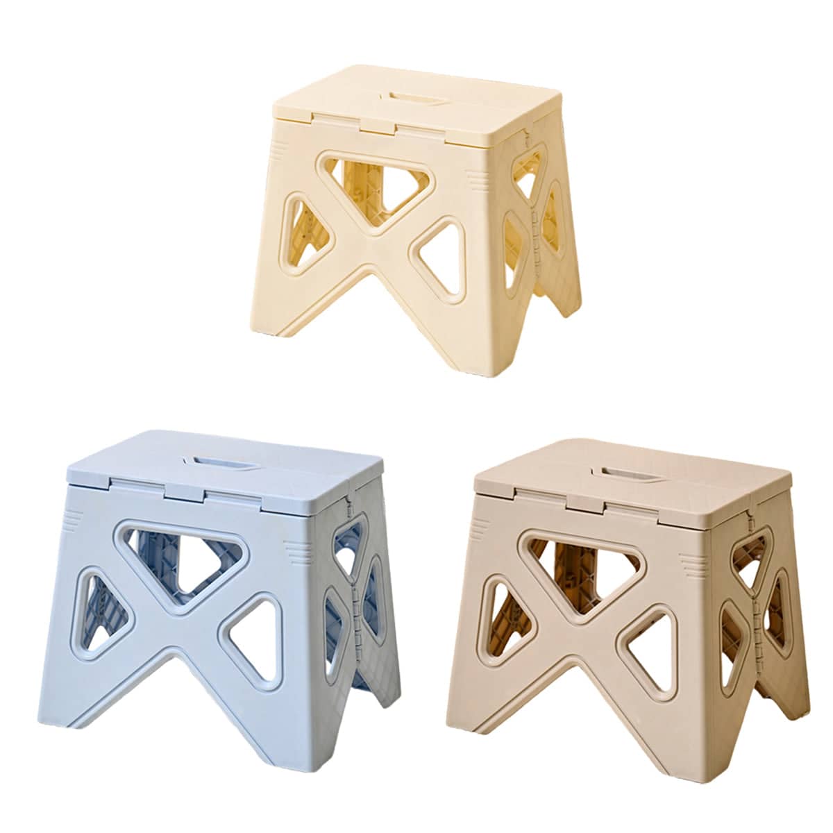 Folding Plastic Stool with Carry Handle - Cream - view 3