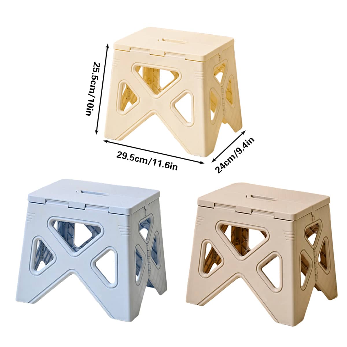 Folding Plastic Stool with Carry Handle - Cream - view 4