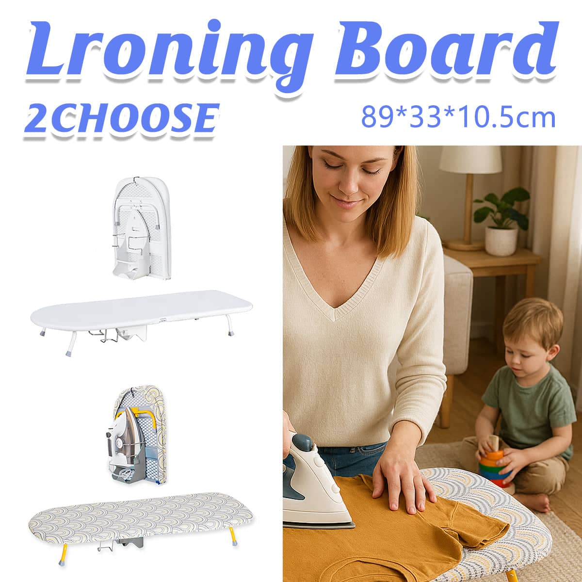 Folding Portable Ironing Board for Small Spaces and Home Use - White - view 2