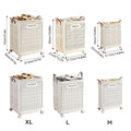 Folding Portable Laundry Basket with Handles and Wheels - M-Beige - view 4
