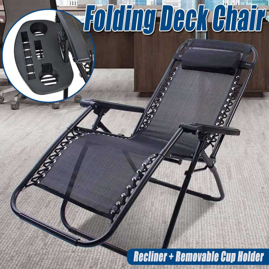 Folding Recliner Chair with Mesh Seat and Headrest, Black