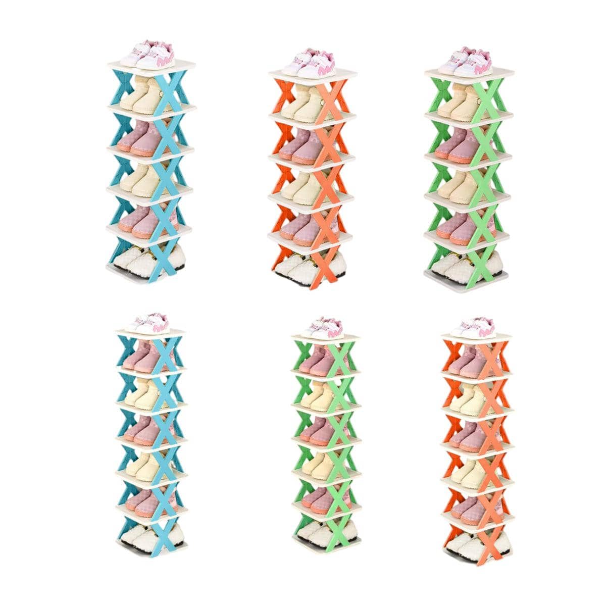 Folding Shoe Rack, 6 Tier Space Saving Storage Shelf - Light Blue - view 3