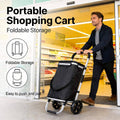 Folding Shopping Cart with Wheels, Portable Grocery Trolley with Fabric Bag