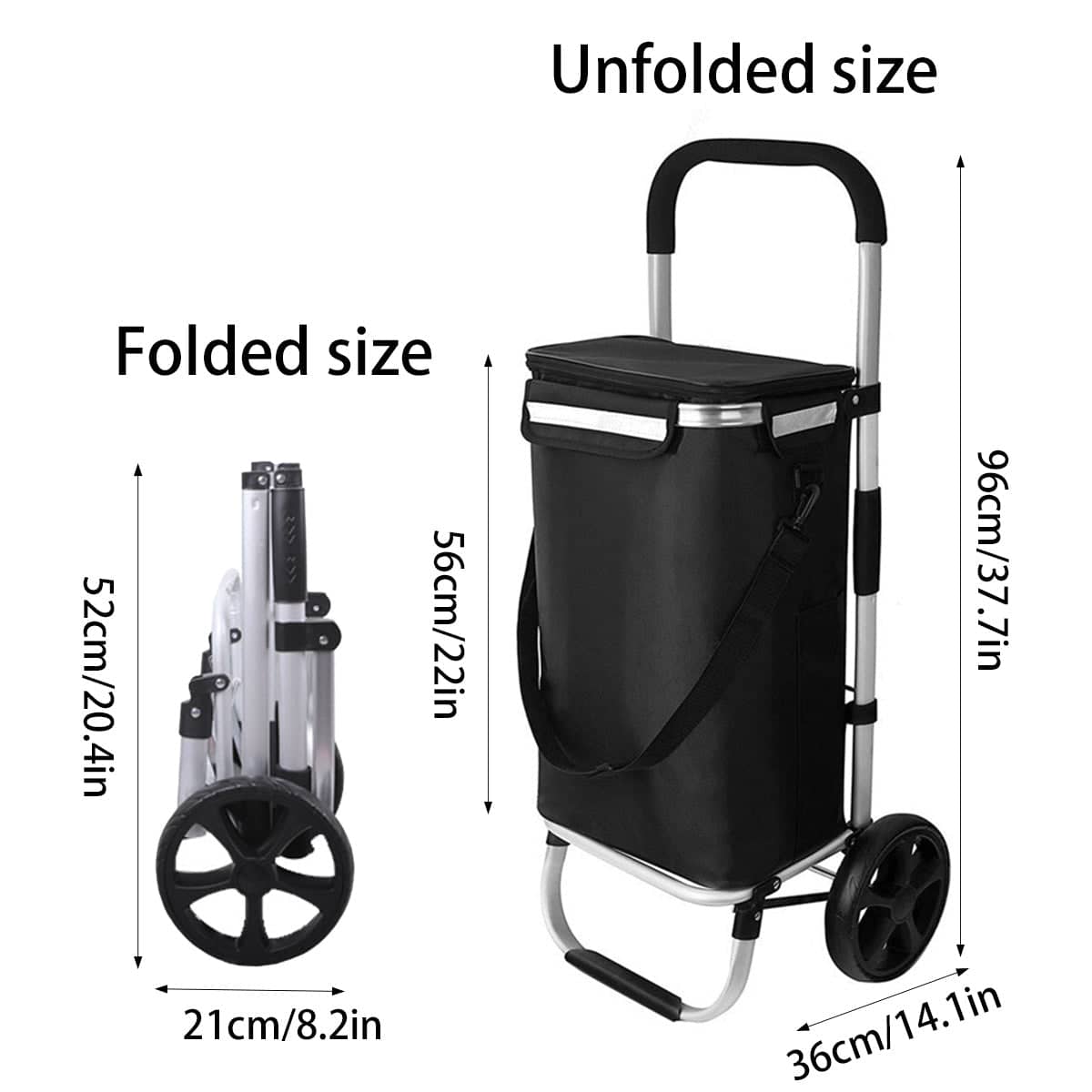 Folding Shopping Cart with Wheels, Portable Grocery Trolley with Fabric Bag - view 3