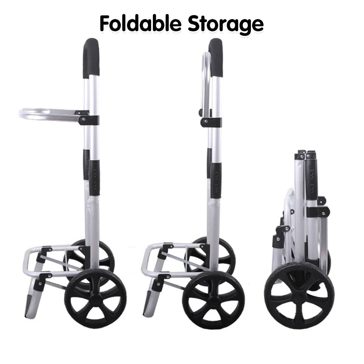 Folding Shopping Cart with Wheels, Portable Grocery Trolley with Fabric Bag - view 4