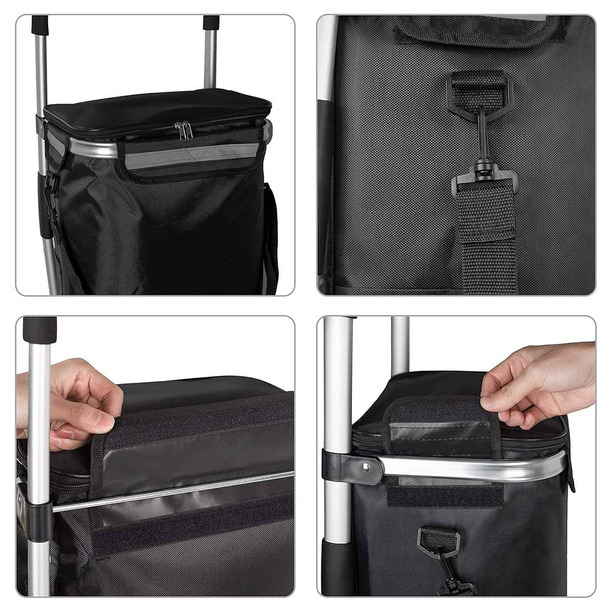 Folding Shopping Cart with Wheels, Portable Grocery Trolley with Fabric Bag - view 5