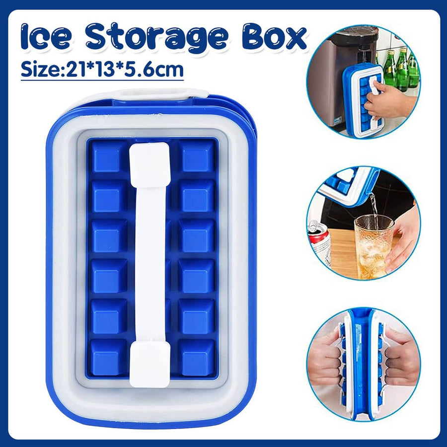Folding Silicone Ice Cube Tray with Lid and Handle - 18 Cubes