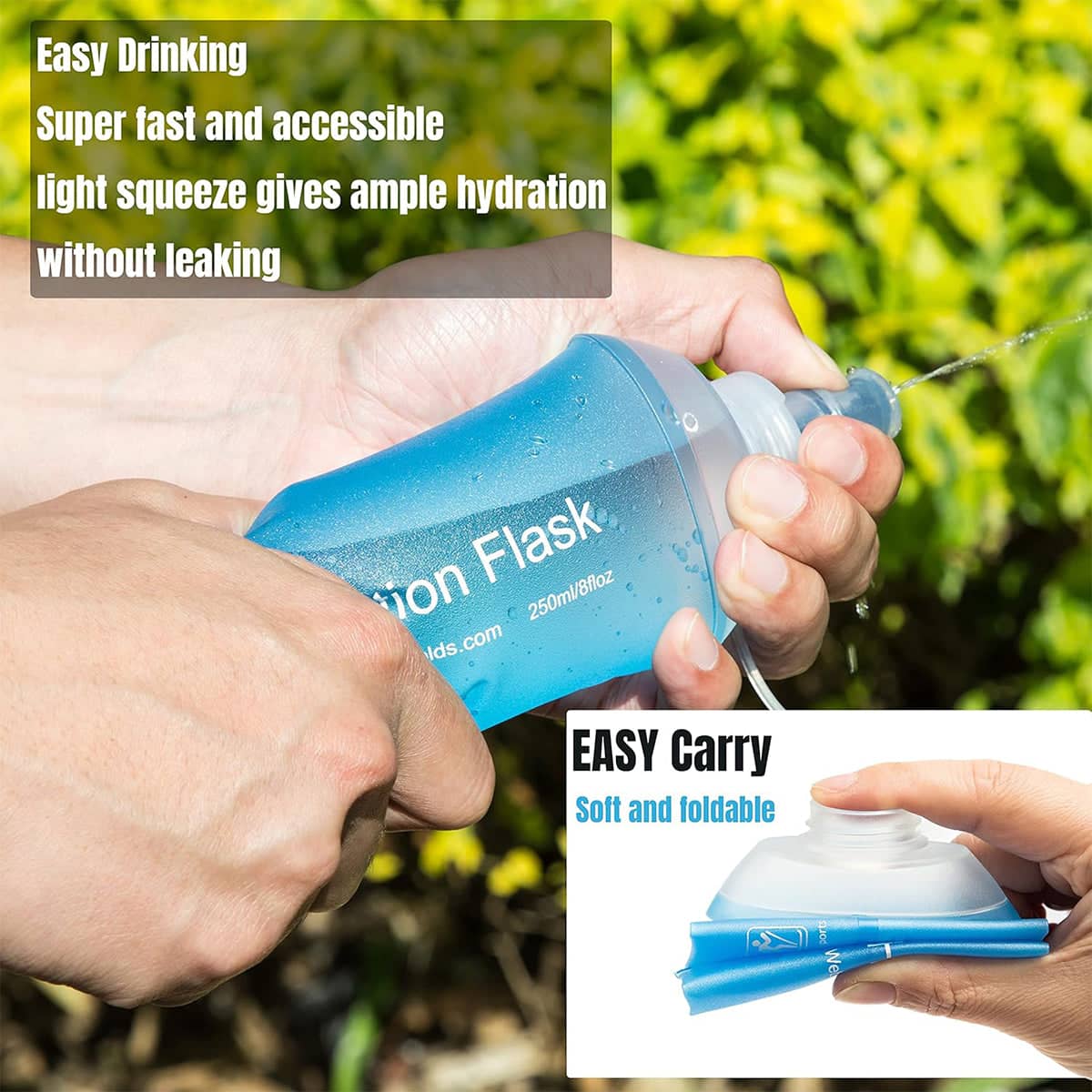 Folding Sports Water Bottle with Dust Cap - 250 ml, Light Blue - view 5