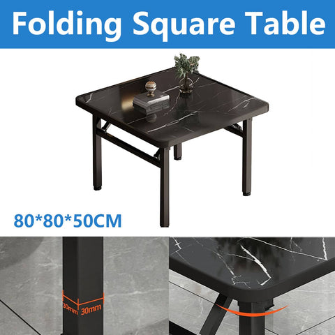 Folding Square Table - Black Marble Pattern, 80 x 80 x 50 cm
