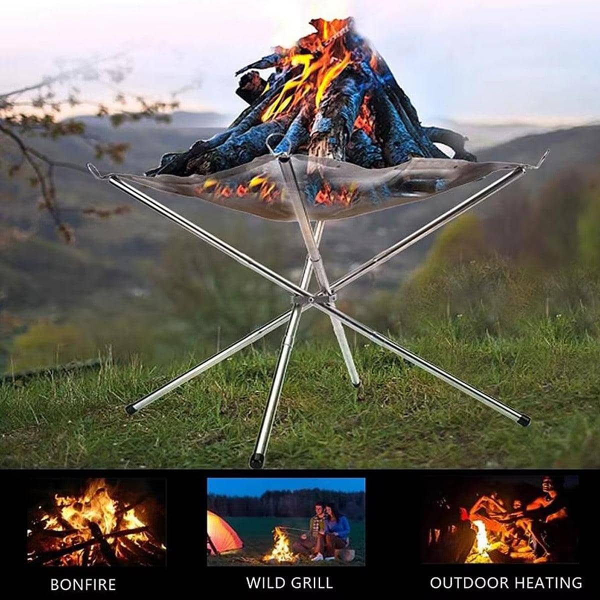 Folding Stainless Steel Mesh Fire Pit Firewood Rack for Camping - view 5