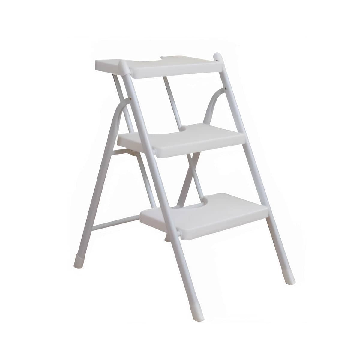 Folding Step Stool with Non-Slip Pedals 150 kg Capacity - 3 Layer White