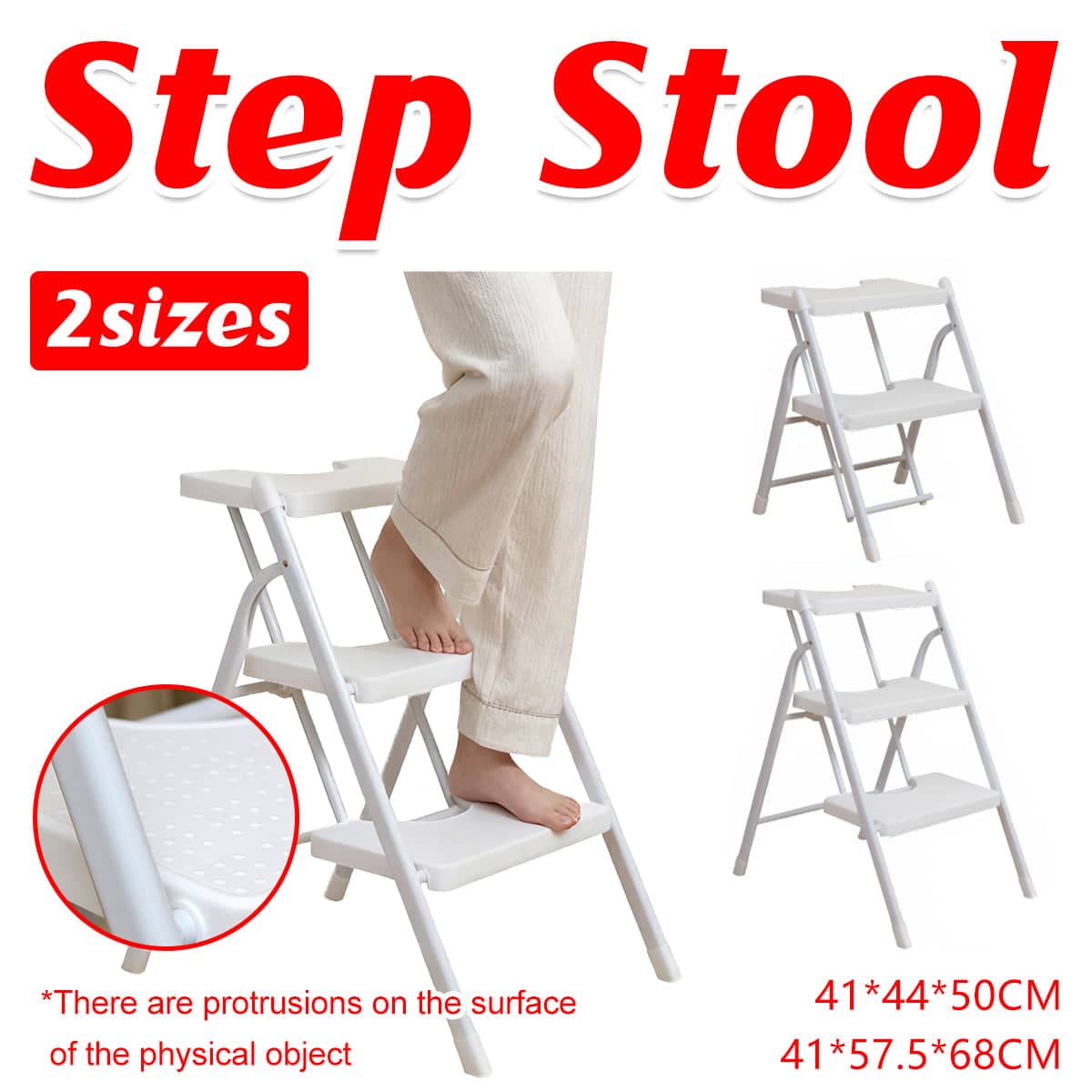 Folding Step Stool with Non-Slip Pedals 150 kg Capacity - 3 Layer White - view 2