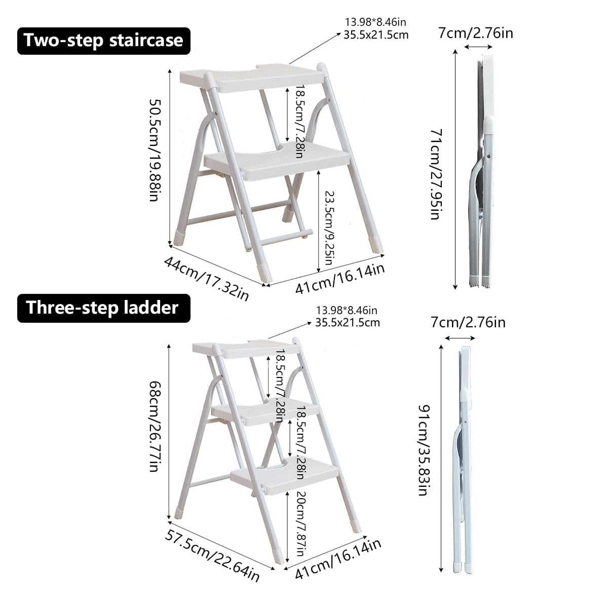 Folding Step Stool with Non-Slip Pedals 150 kg Capacity - 3 Layer White - view 4