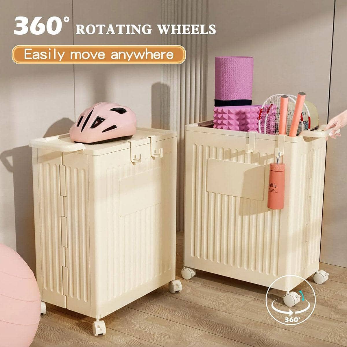 Folding Storage Basket Organiser with 360 Degree Wheels for Yoga Mats and Gym Gear - view 5