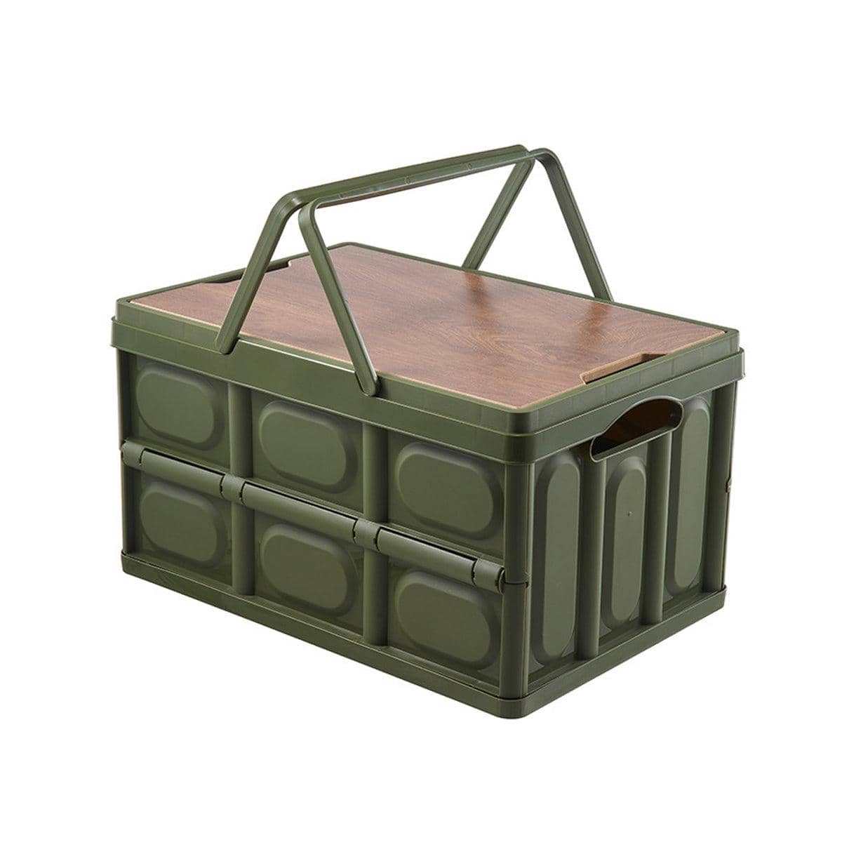 Folding Storage Box 30 L with Wooden Lid - Army