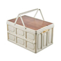 Folding Storage Box 30 L with Wooden Lid - White