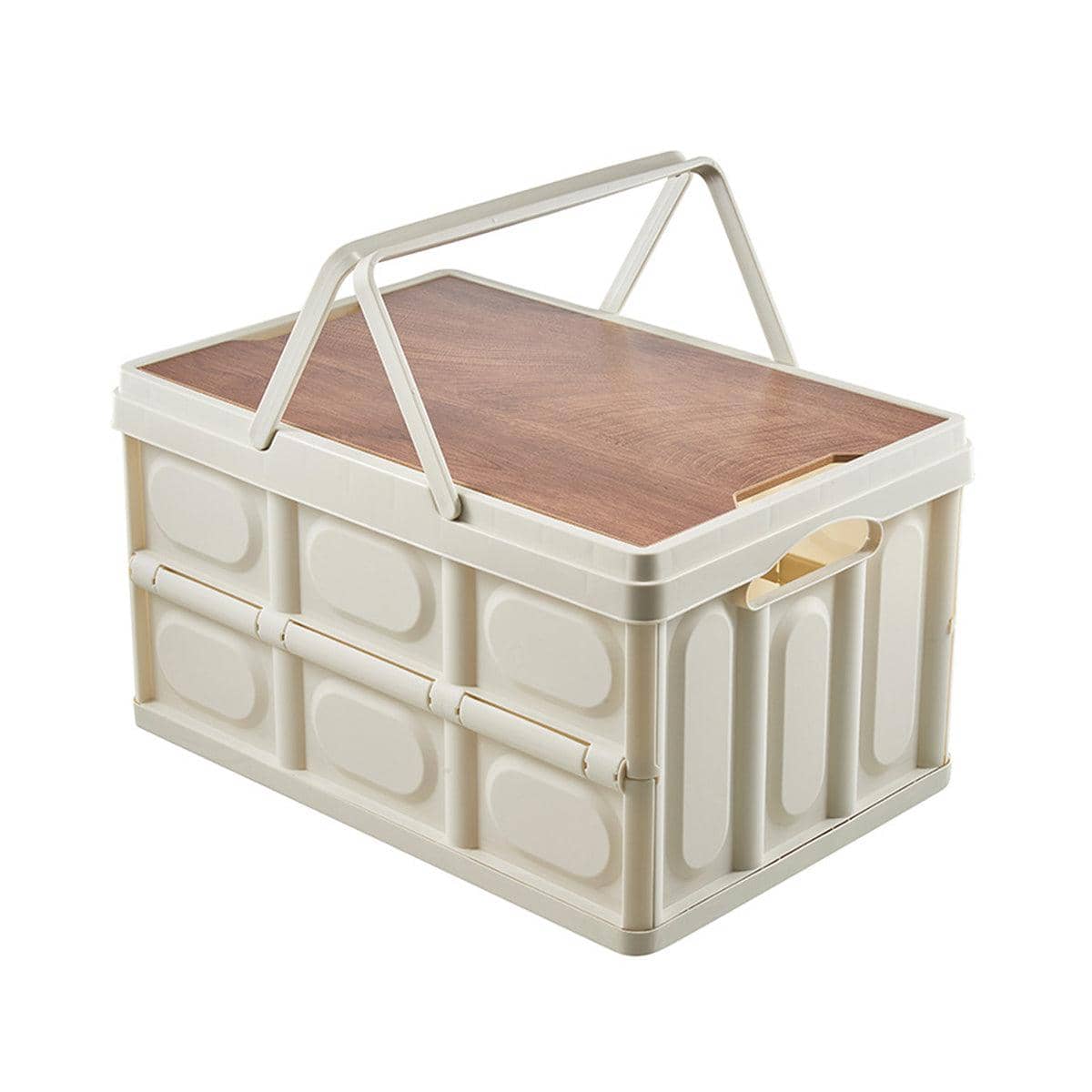 Folding Storage Box 30 L with Wooden Lid - White