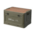 Folding Storage Box with Side Door, Wheels and Wooden Lid - Army Green
