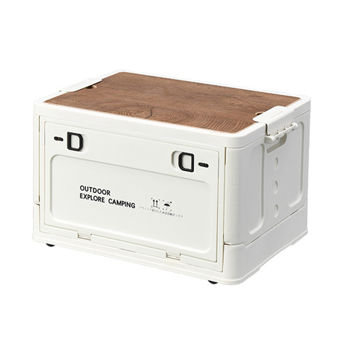 Folding Storage Box with Side Door, Wheels and Wooden Lid - White