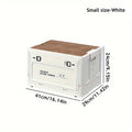 Folding Storage Box with Side Door, Wheels and Wooden Lid - White - view 4