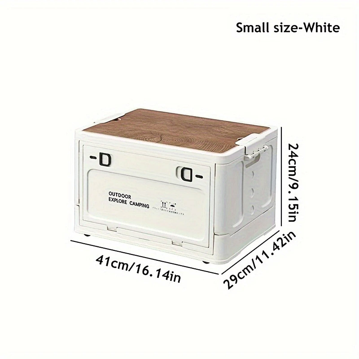 Folding Storage Box with Side Door, Wheels and Wooden Lid - White - view 4