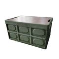 Folding Storage Box with Wooden Lid, 30L - Army Green