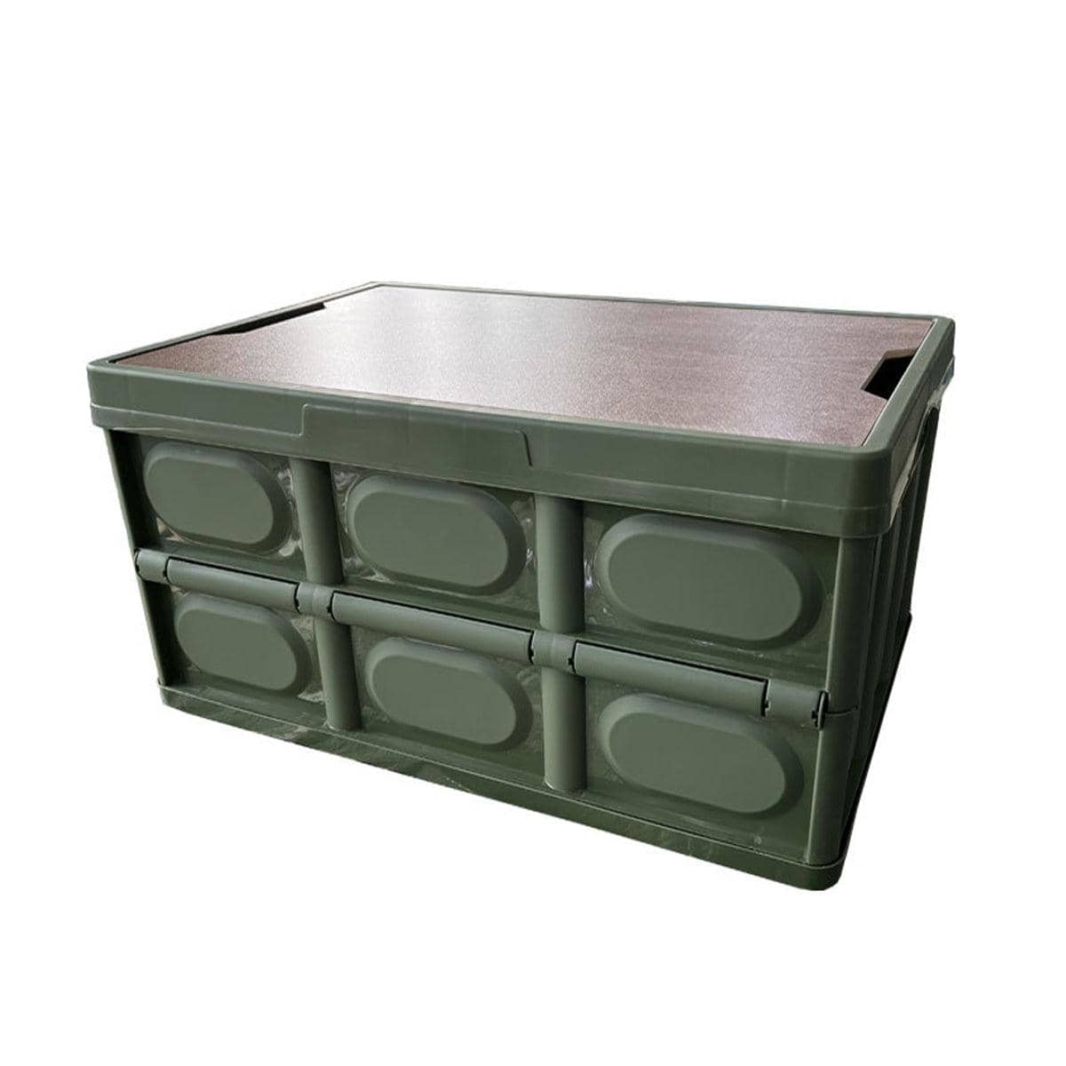 Folding Storage Box with Wooden Lid, 30L - Army Green