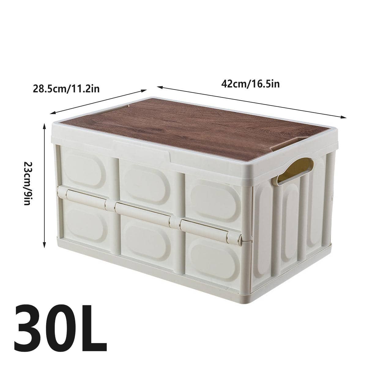 Folding Storage Box with Wooden Lid, 30L - Army Green - view 4
