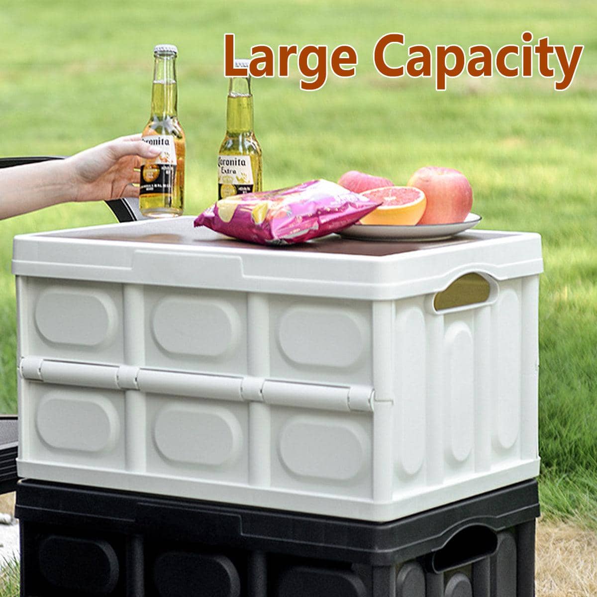 Folding Storage Box with Wooden Lid, 30L - Army Green - view 5