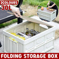 Folding Storage Box with Wooden Lid, 30L - White - view 2