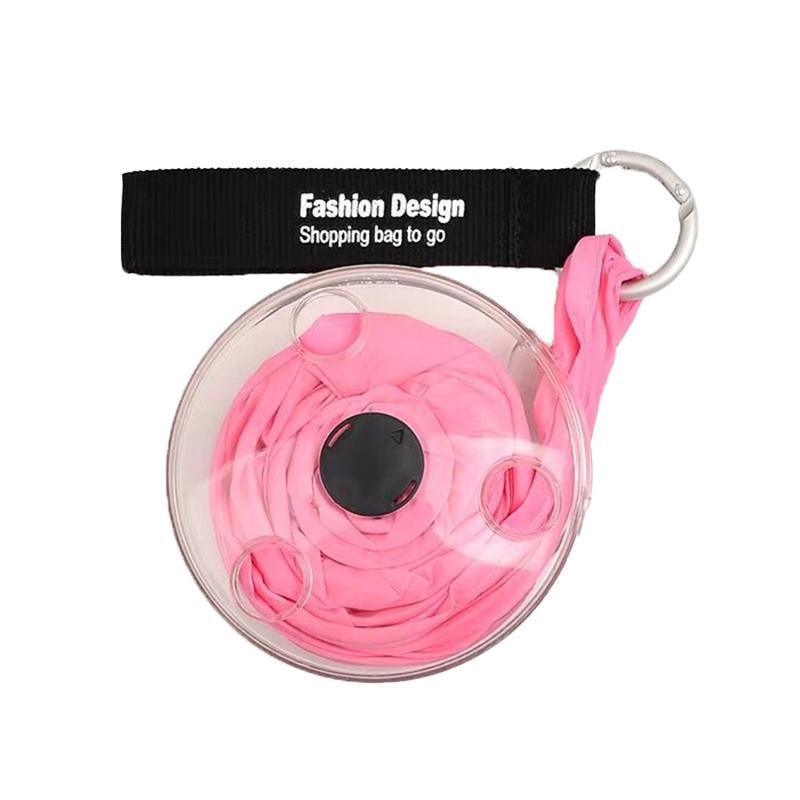Folding Telescopic Shopping Bag with Round Carry Case - Pink