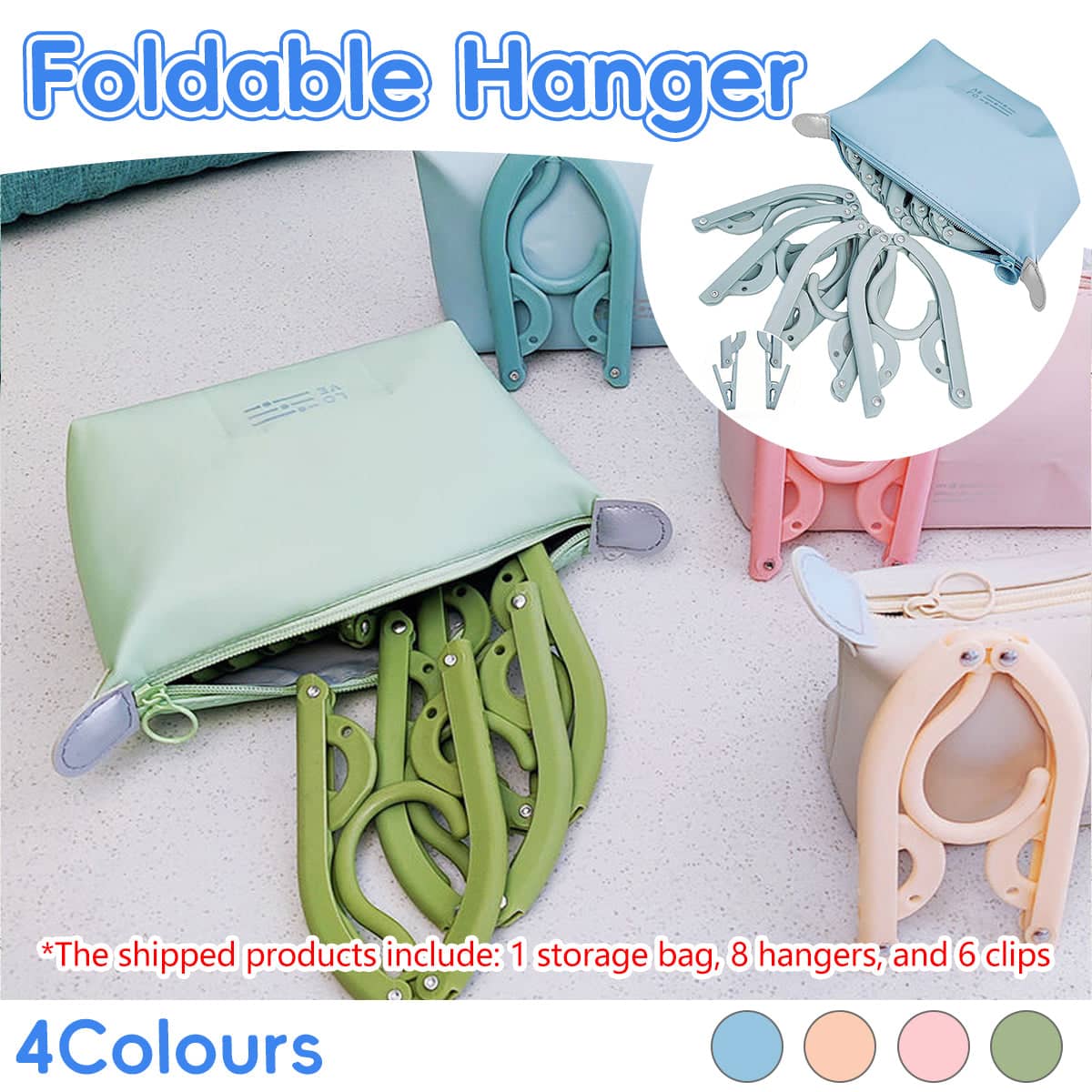 Folding Travel Clothes Hangers with Clips and Storage Bag, 15 Piece Set - Green - view 2