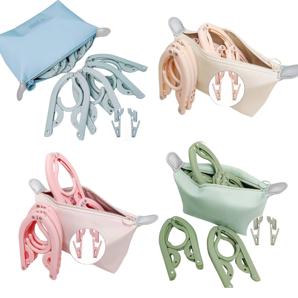 Folding Travel Clothes Hangers with Clips and Storage Bag, 15 Piece Set - Green - view 3