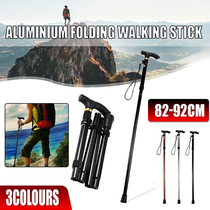 Folding Walking Stick Travel Cane Adjustable Height 82 to 92cm Aluminium - Brown - view 2