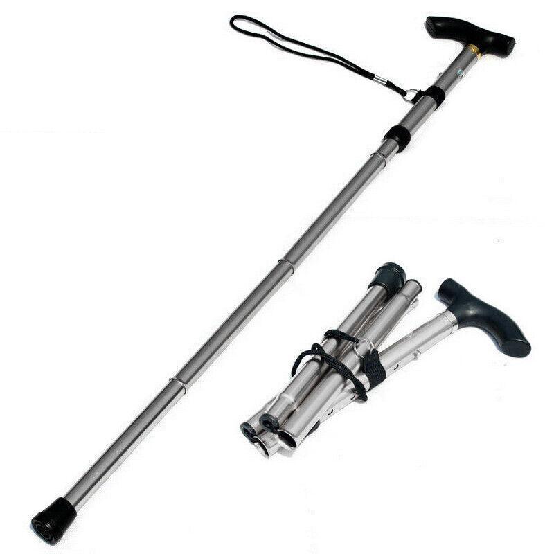 Folding Walking Stick Travel Cane Adjustable Height 82 to 92cm Aluminium - Brown - view 5